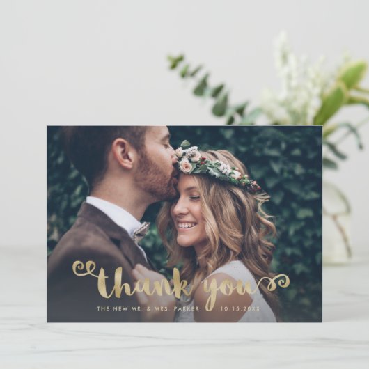 grillige Bedankt | Trouwfoto en gouden script (Staand voorkant)