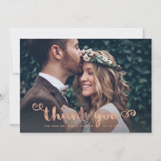 grillige Bedankt | Trouwfoto Roos Gold Script (Voorkant)