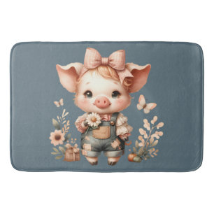 Grillige Biggetje in Pastel Overalls Blauw Badmat