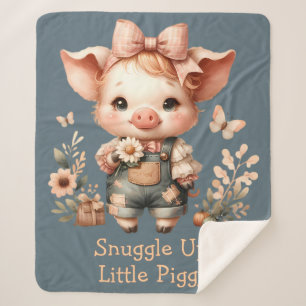 Grillige Biggetje in Pastel Overalls Blauw Sherpa Deken