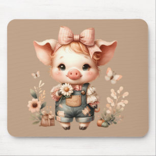 Grillige Biggetje in Pastel Overalls Bruin Muismat