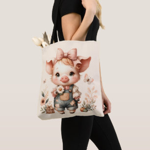 Grillige Biggetje in Pastel Overalls Perzik Draagtas