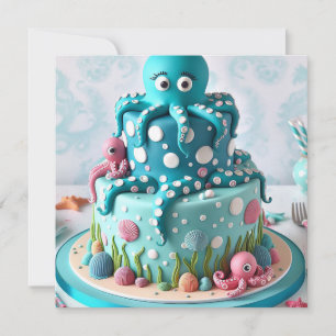 GRILLIGE BLAUWE OCTOPUS THEMA VERJAARDAGSTAART KAART