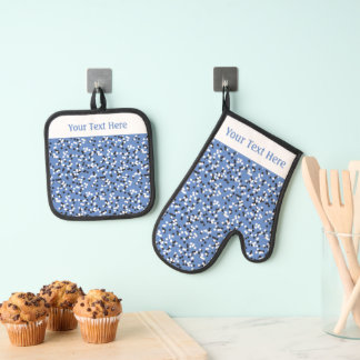 Grillige Blauwe Stippen Doodlepatroon Ovenwant & Pannenlap Set