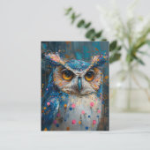 grillige blauwe uil polka dot spatten briefkaart (Staand voorkant)