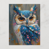 grillige blauwe uil verf spatten briefkaart (Voorkant)