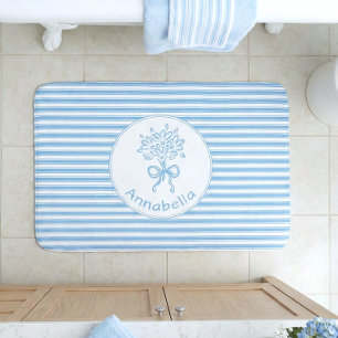Grillige Blauwe Witte Streep Preppy Monogram Badmat