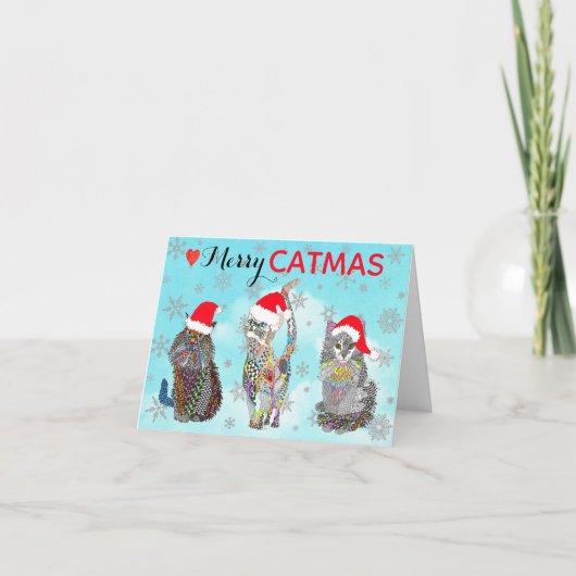 Grillige Blijde Kattenmus Katten Kerstmis Kaart (Voorkant)