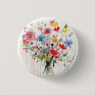 Grillige bloem, bloemrijke badge, speld, knoop ronde button 3,2 cm