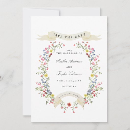 Grillige bloem bruiloft crest tuin save the date (Voorkant)