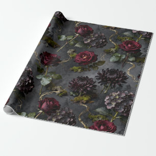 Grillige Bloem Donkere Bloemige Cadeau Cadeaupapier