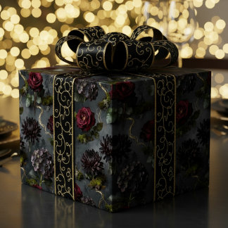 Grillige Bloem Donkere Bloemige Cadeau Cadeaupapier