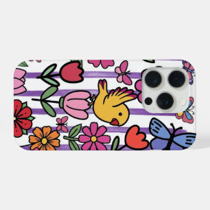 Grillige bloem telefoonhoesje vogel vlinder tuin iPhone 15 pro hoesje