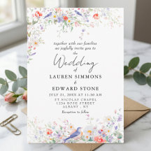 Grillige Bloemen & Blauwe Vogels Aquarel Bruiloft