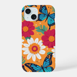 Grillige bloemen en vlinders iPhone 15 hoesje