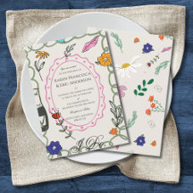 Grillige Bloemen Folk Art Trouw Handgetekend