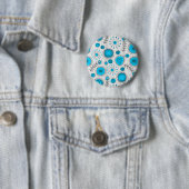 Grillige bloemen in blauw en wit ronde button 5,7 cm (In situ)
