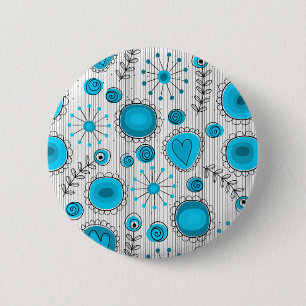 Grillige bloemen in blauw en wit ronde button 5,7 cm