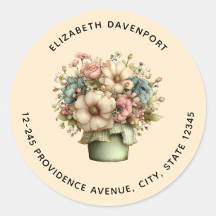 Grillige Bloemen in een Pot Cute Adres Ronde Sticker