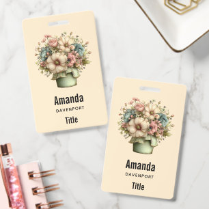 Grillige Bloemen in een Pot Cute Badge