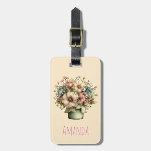 Grillige Bloemen in een Pot Cute Bagagelabel
