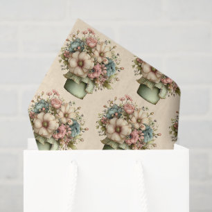 Grillige Bloemen in een Pot Cute Patroon Tissuepapier