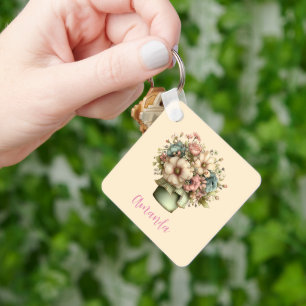 Grillige Bloemen in een Pot Cute Sleutelhanger
