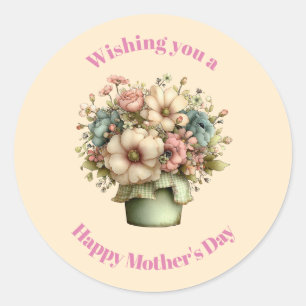 Grillige Bloemen in een Pot Moederdag Ronde Sticker