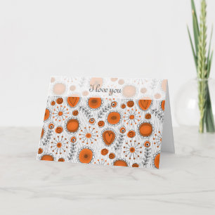 Grillige Bloemen in Oranje Ik hou van jou Kaart