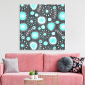 Grillige Bloemen in Turquoise Ingepakte Canvas Afdruk (Insitu (Woonkamer))