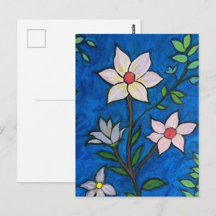 Grillige Bloemen met Blauwe Achtergrond Briefkaart