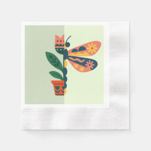 Grillige bloemendragonfly ontwerp servet