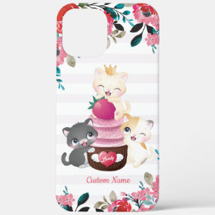 Grillige bloemige cartoon katten aardbeien cupcake iPhone 12 pro max hoesje