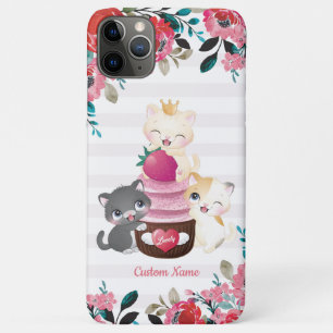 Grillige bloemige cartoon katten aardbeien cupcake iPhone 11 pro max hoesje