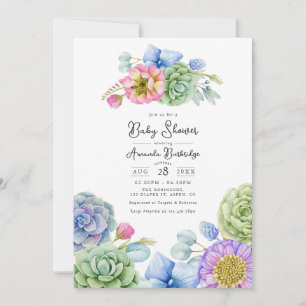 Grillige Bloemige en Succulente Baby Shower Kaart