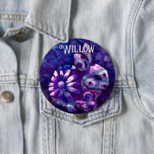 Grillige bloemkonijn konijn gepersonaliseerd ronde button 4,0 cm