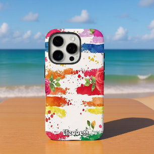 grillige bloemstrepen iPhone 16 pro hoesje