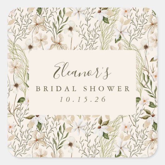 Grillige Boho Groene Blader Bruiloft Feest Vierkante Sticker (Voorkant)