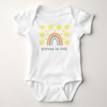 Grillige Boho Regenboog en Zon 1e Verjaardag Baby