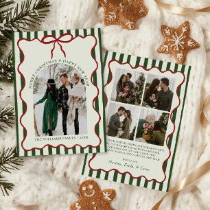 Grillige Boog Prettig Kerstmis Familie Foto Feestdagenkaart