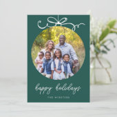 Grillige Boog Versiering Jade Groen Foto Feestdagenkaart (Staand voorkant)