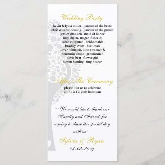 grillige boom gele lovebirds bruiloft programma (Achterkant)