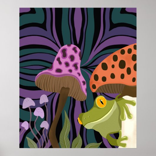 Grillige boomkikker en paddenstoelen poster (Voorkant)