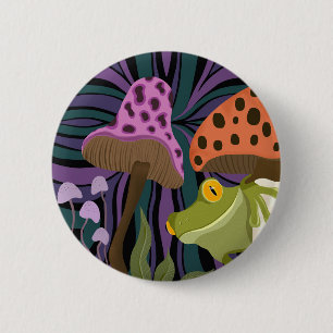 Grillige boomkikker en paddenstoelen ronde button 5,7 cm