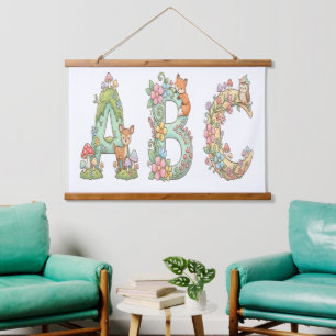 Grillige Bos ABC Letters met Schattige Dieren  Hangend Wandkleed