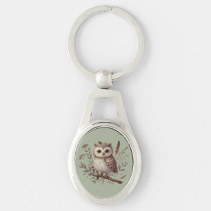 Grillige Bosuil Botanische Illustratie Sleutelhanger