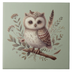 Grillige Bosuil Botanische Illustratie Tegeltje