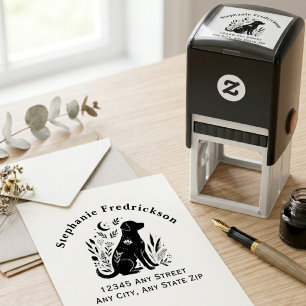 Grillige Botanische Bloemige Silhouet Hond Ouder Zelfinktende Stempel