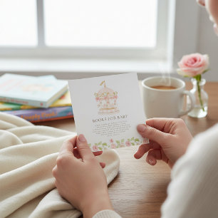 Grillige Carrousel Bloemen Baby Shower Boekkaart Informatiekaartje