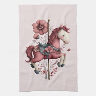 Grillige Carrousel Paard Afbeelding Theedoek